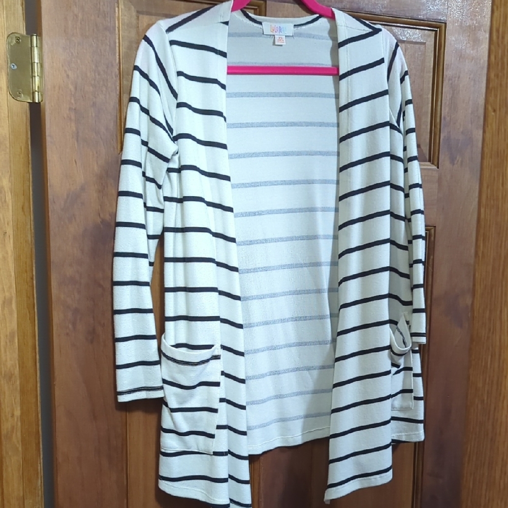 LuLaRoe Cream and Black Striped Cardigan